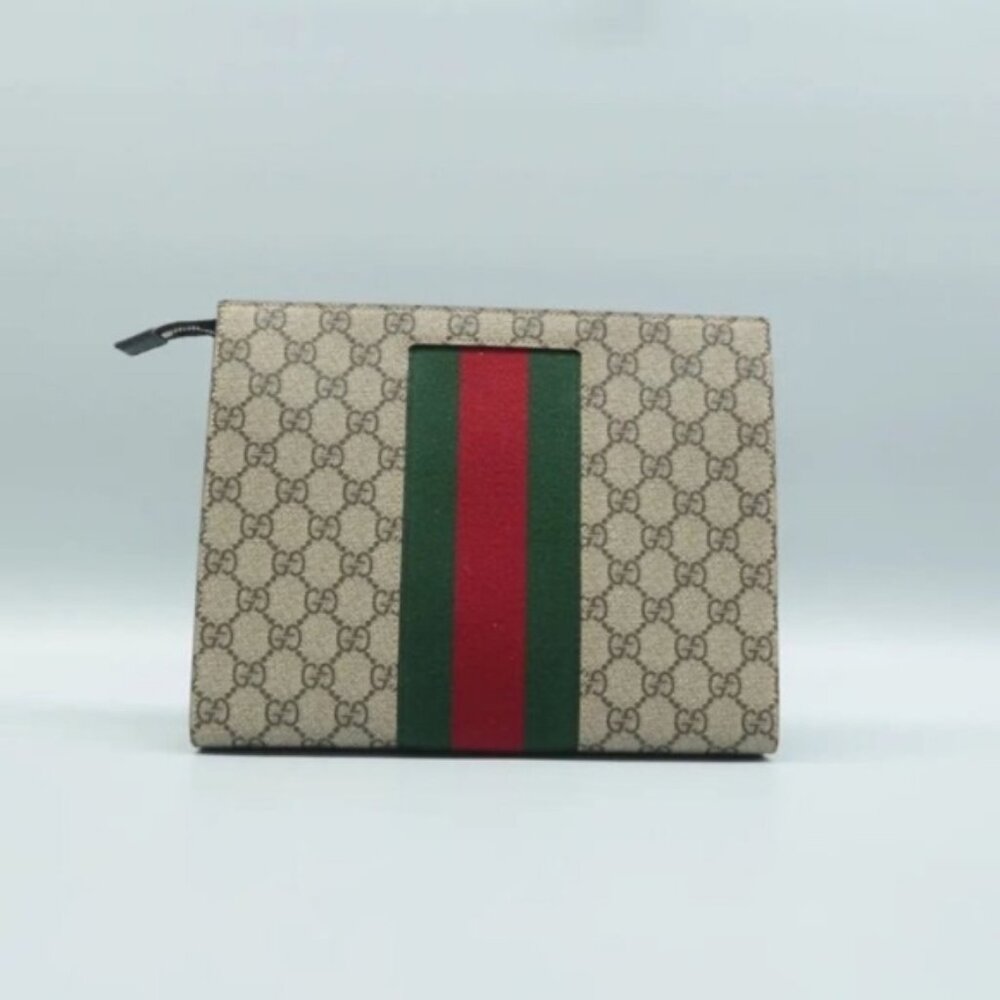 Authentic Gucci GG Supreme Web Stripe Canvas Clutch Pouch Bag Luxury - Picture 2 of 12